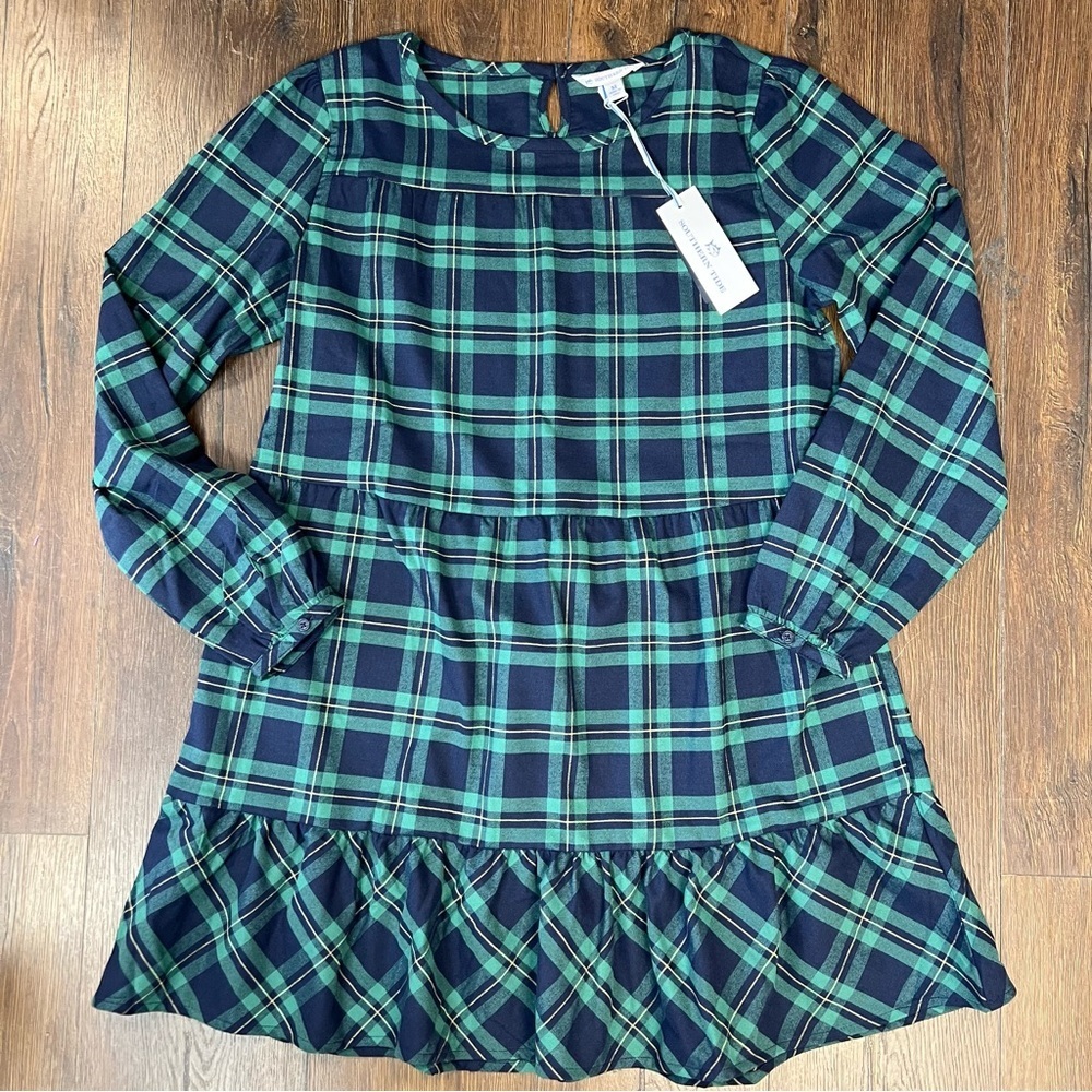 Southern Tide Nadia Navy/Green Flannel‎ Intercostal Dress SZ MED